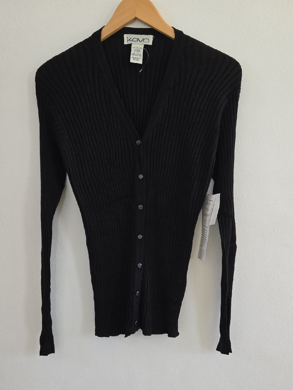 Kevo Black Silk Ribbed Button Up Top -Size  XL